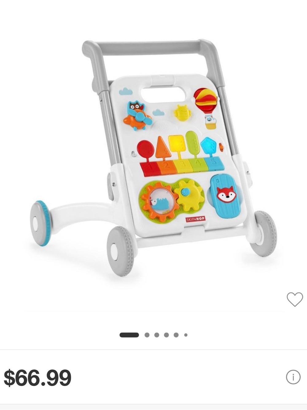 Skip Hop White and Gray Push Walker with Multicolor Activity Panel